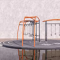 Outdoor Sports Equipment With Orange Metal Frames And Circular Fitness Area