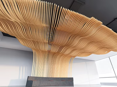 Artistic Wooden Ceiling With Streamlined Shape In Modern Space 3d model