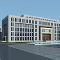 Modern Office Building Complex With Central Courtyard Pool And Landscaped Greenery 3d model