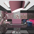 Luxury Pink Clothing Store Interior With Display Cabinets Lighting Sofa And Mannequins