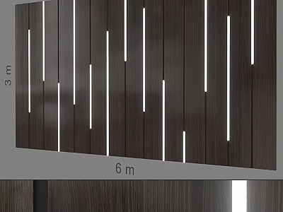 Modern Interior Wall Design With Dark Wood Panels Vertical Lighting Strips And Dimensions 3m 6m 3d model