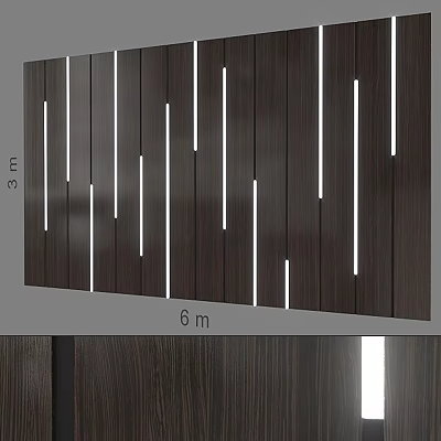 Modern Interior Wall Design With Dark Wood Panels Vertical Lighting Strips And Dimensions 3m 6m 3d model