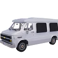 White Classic Chevrolet Van With Roof Rack Red Stripes And Side Windows