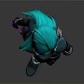 Sleek Futuristic Female Character With Teal Hair Black Bodysuit Green Glowing Lines