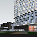 Modern Commercial Street Architectural Design With Glass Facade Tall Buildings And Retail Stores