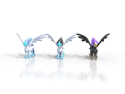Winged Horse Fantasy Figures In Blue White Black And Purple Colors 3d model