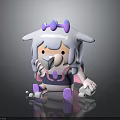 Cute Cartoon Character With White And Purple Fur Purple Horns Holding Ice Cream Sitting Pose