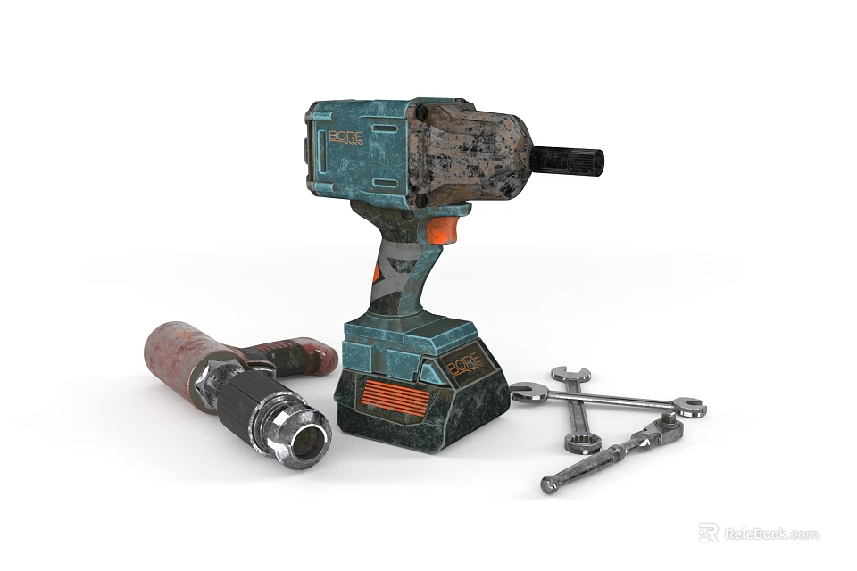 Blue Cordless Power Drill With Additional Drill And Metal Bits Set 3d model