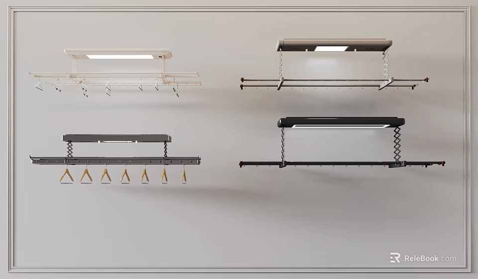 Different Styles of Metal Clothes Hanging Racks With Lighting and Hook Designs 3d model 