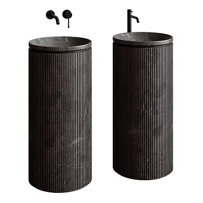 Modern Double Black Marble Column Washbasins With Vertical Grooves Design 3d model