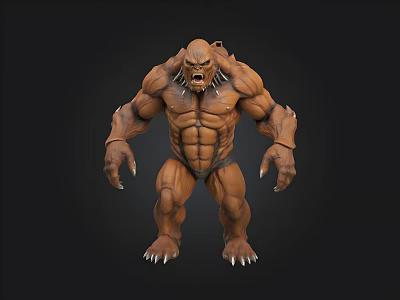 Muscular Fantasy Creature 3D Model With Fanged Face Clawed Limbs And Standing Pose 3d model
