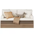 Cozy White Sofa With Beige And White Pillows Striped Dog Toy And Blanket