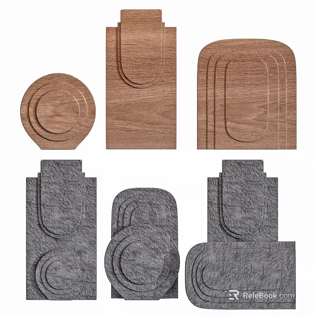Modern Wall Decor With Wooden And Gray Various Shapes Decorative Designs 3d model 