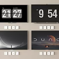 Wall Mounted TVs Showing Time Display Scenic Images Dune Poster and Control Buttons Below