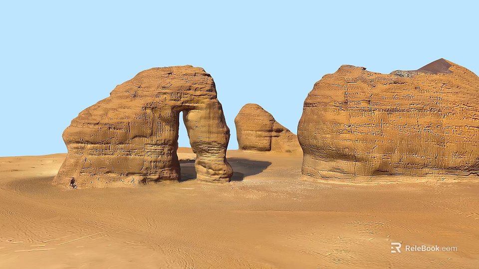 Stunning Desert Rock Arch With Surrounding Formations Under Blue Sky 3d model