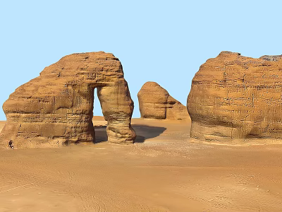 Stunning Desert Rock Arch With Surrounding Formations Under Blue Sky 3d model