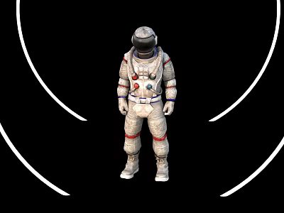 Man In White Astronaut Suit Standing With Surrounding White Curved Lines Background 3d model