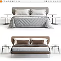 Modern Double Bed With Gray Quilt Brown Headboard Pillows And Side Tables 3d model