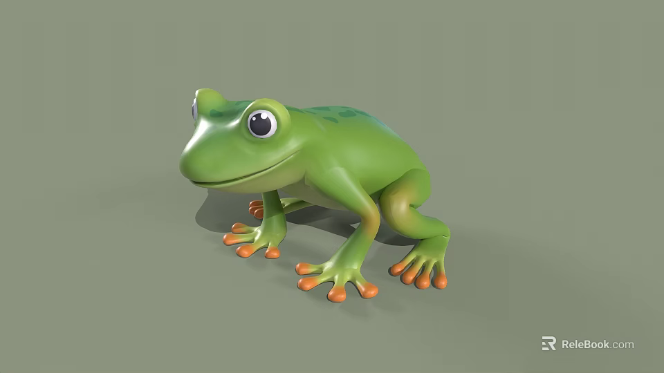 Cute Green Cartoon Frog With Big Eyes Orange Toes And Smiling Expression 3d model 