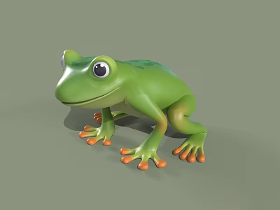 Cute Green Cartoon Frog With Big Eyes Orange Toes And Smiling Expression 3d model
