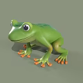 Cute Green Cartoon Frog With Big Eyes Orange Toes And Smiling Expression