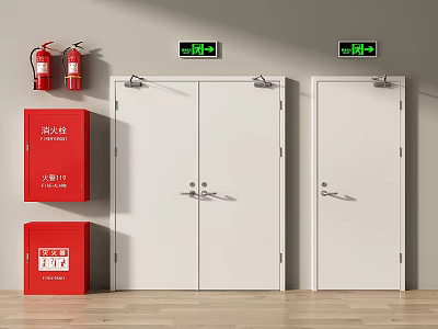 Modern fire doors, fire doors, fire hydrants, fire extinguishers, fire fighting, double doors, fire fighting, single doors 3d model