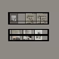 Two Black Wall Shelves Displaying Magazines And Photos On Light Wall