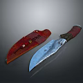 Hunting Knife With Red Decorative Sheath Brown Handle And Metallic Blade