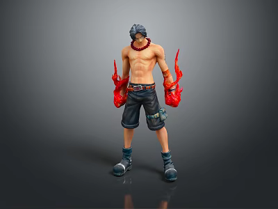 Shirtless Anime Male Figurine With Black Headband Shorts Red Gloves Blue Shoes Holding Red Objects 3d model