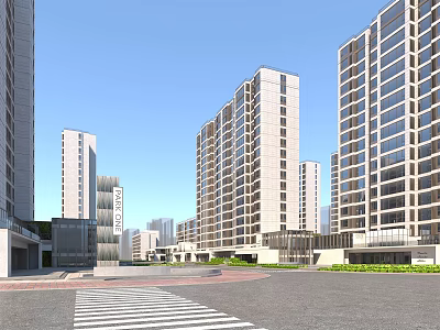 Modern Urban Commercial Street With High Rise Buildings And Green Open Spaces 3d model