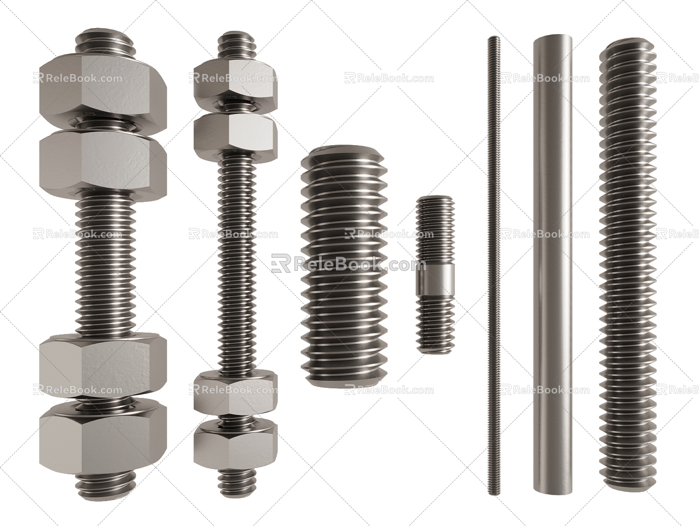 Screw Threaded Rod Nut Bolt Metal Hardware 3d model