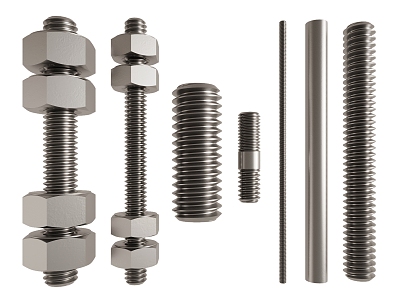 Screw Threaded Rod Nut Bolt Metal Hardware 3d model