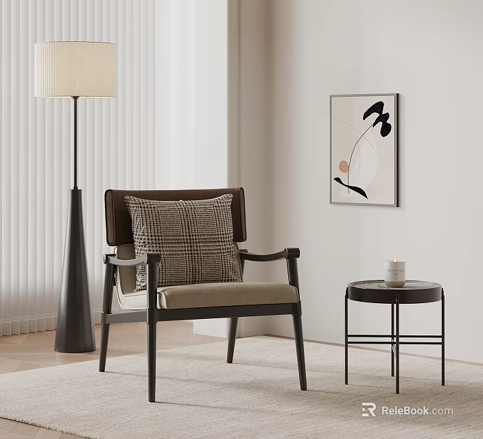 Modern Leisure Chair With Side Table Floor Lamp And Wall Art In Living Room 3d model 