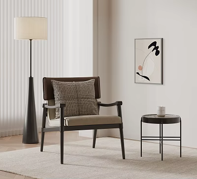 Modern Leisure Chair With Side Table Floor Lamp And Wall Art In Living Room 3d model