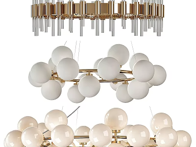 Modern Chandeliers With Golden Frame White Spherical Globes And Various Designs 3d model