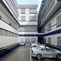 Public Security Police Station Building Exterior With Blue White Design And Police Cars