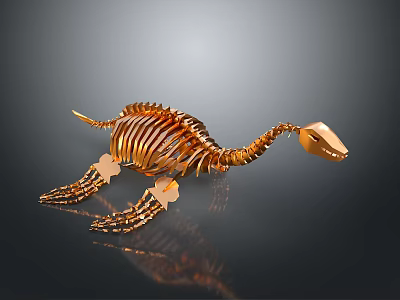 Artistic Detailed Golden Turtle Skeleton on Dark Background with Reflection 3d model
