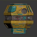 Futuristic Sci Fi Landscape Featuring Yellow Green Hexagonal Structure With Antenna And Mechanical Parts