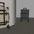Classic Luggage Design With Brown Patterned And Black Suitcase Featuring Wheels And Straps 3d model