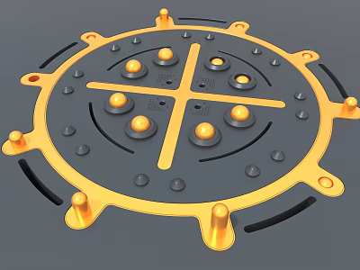 Industrial Equipment Circular Flange With Gray Main Body Yellow Protrusions And Cross Shaped Lines 3d model