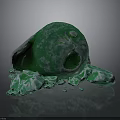 Green Cracked Stone Sphere With Scattered Broken Fragments On Surface