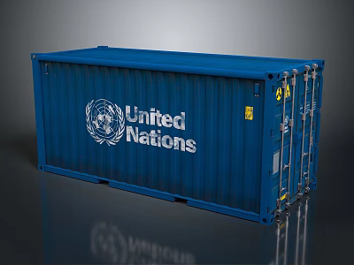 Blue United Nations Cargo Container With Metal Doors And Official Logo 3d model