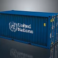 Blue United Nations Cargo Container With Metal Doors And Official Logo