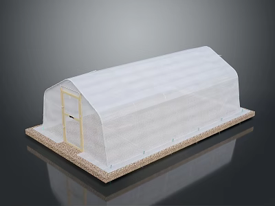 Transparent Covered Greenhouse Structure With Gravel Base And Wooden Door 3d model