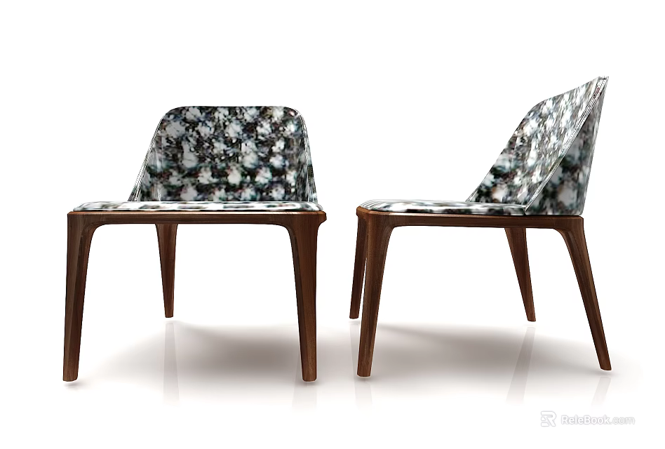 Stylish Dining Chairs With Floral Patterned Seats And Wooden Legs 3d model 