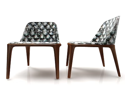 Stylish Dining Chairs With Floral Patterned Seats And Wooden Legs 3d model