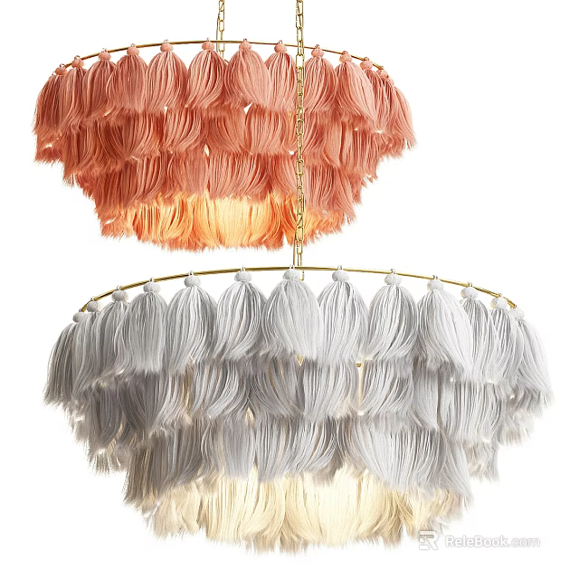Modern Fringe Chandeliers In Coral And Gray With Elegant Golden Frame Design 3d model 