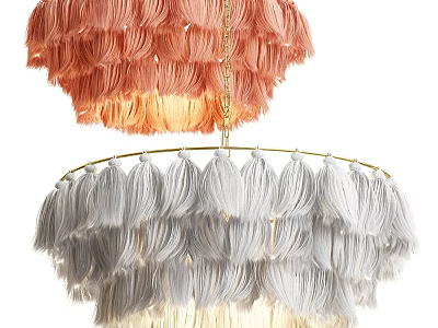 Modern Fringe Chandeliers In Coral And Gray With Elegant Golden Frame Design 3d model