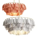 Modern Fringe Chandeliers In Coral And Gray With Elegant Golden Frame Design