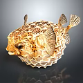 Detailed Inflated Spotted Puffer Fish With Sharp Spines On Dark Background